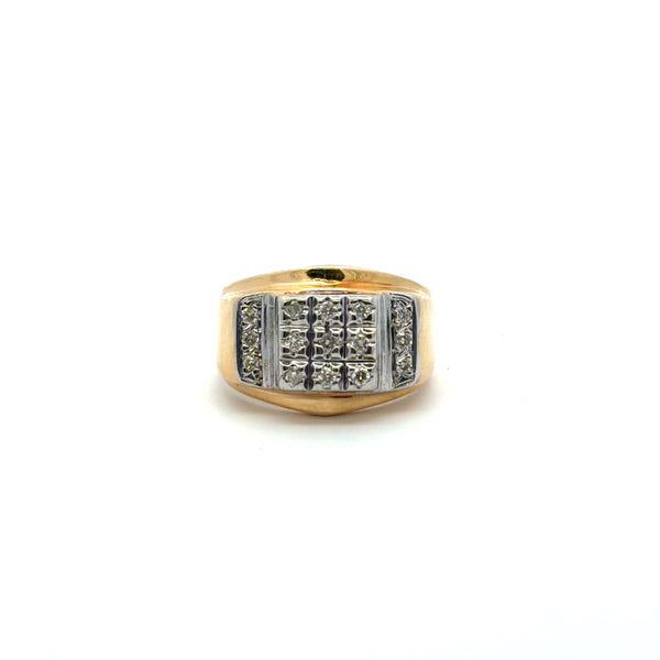 14K White & Yellow Gold Diamond Signet Ring