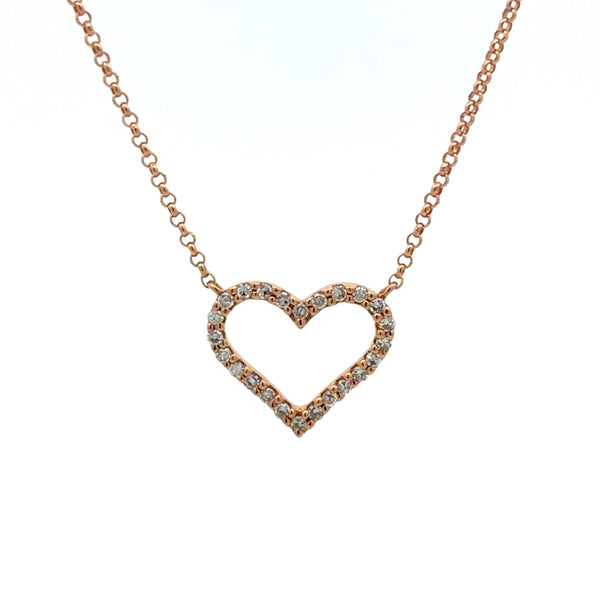 14K Rose Gold Diamond Heart Necklace