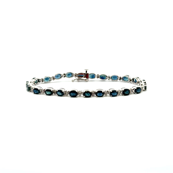 10K White Gold Sapphire and Diamond Tennis Bracelet