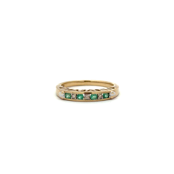 10K Yellow Gold Diamond & Emerald Channel-Set Ring