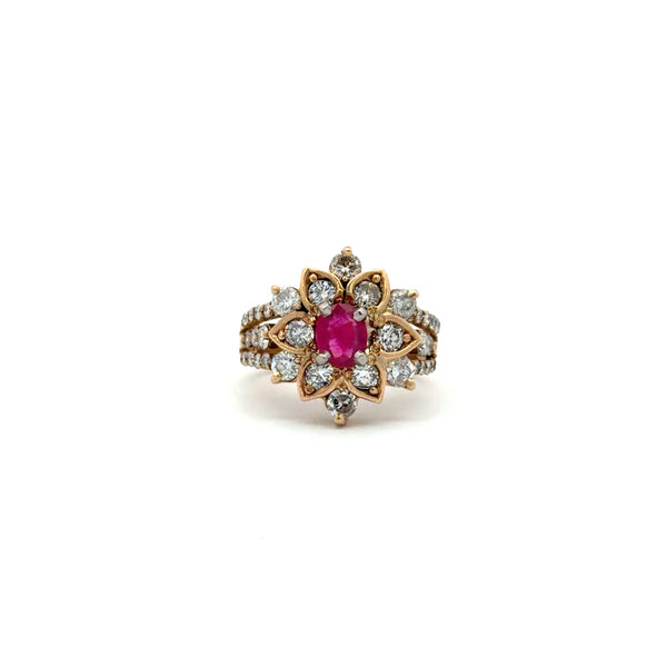 10K Yellow Gold Ruby and Diamond Bouquet Ring