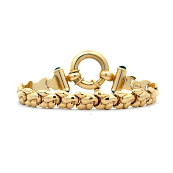 14K Gold Ladies Hollow Link Bracelet With Sapphires