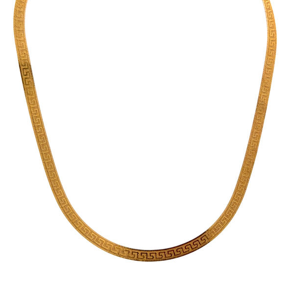 18K Flat Snake Link Necklace With Greek Key Design