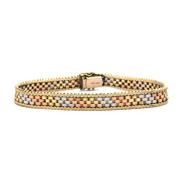 14K Tri-Coloured Gold Mesh Link Bracelet