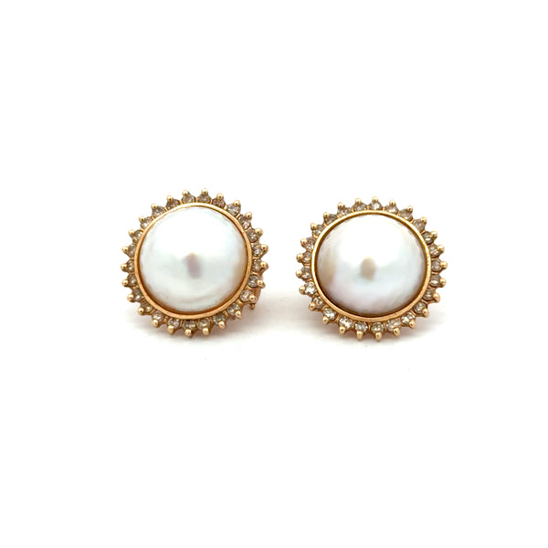 14K Ladies Pearl and Diamond Earrings
