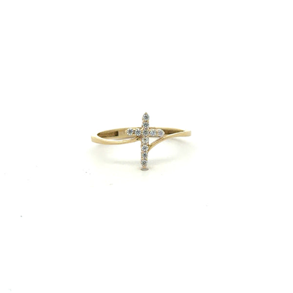 14K Yellow Gold Dainty Crucifix Ring