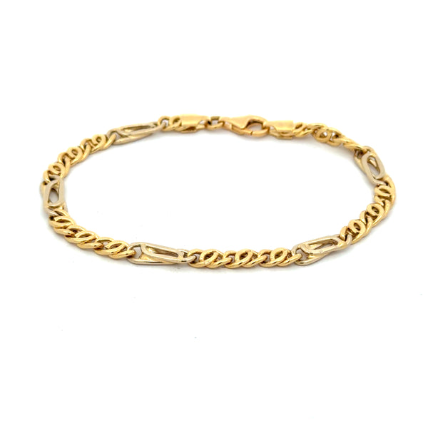 18K White & Yellow Gold Figaro Style Link Bracelet