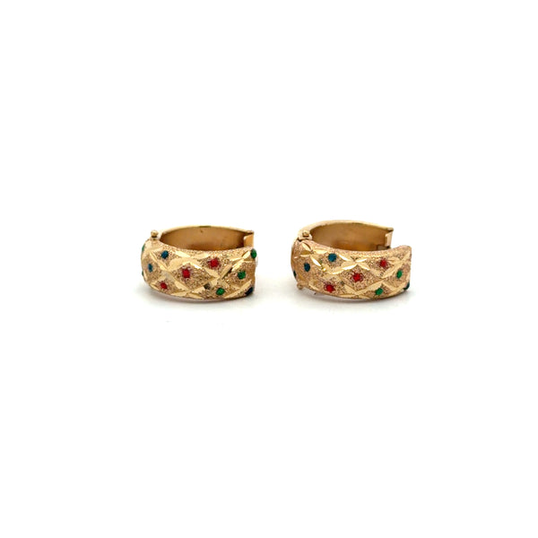 14K Yellow Gold Glass Beads Huggy-Style Earrings
