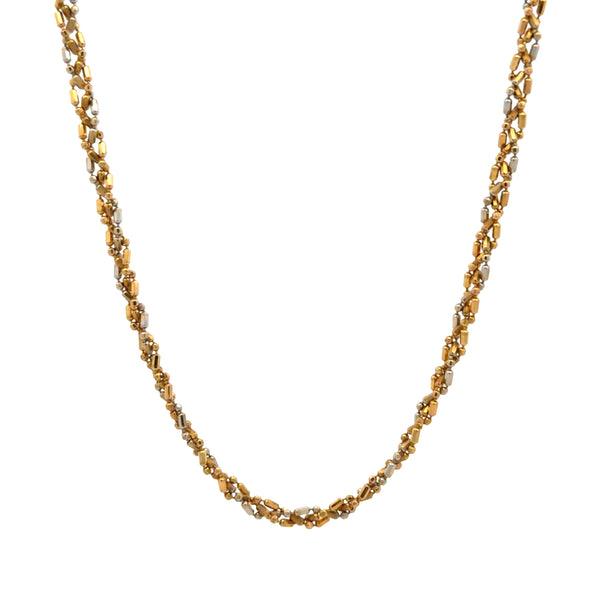 18K Yellow & White Gold Braided-Style Bead Link Chain